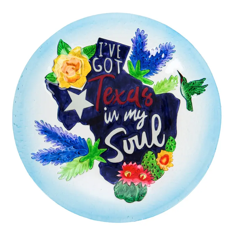 18" Hand Painted Embossed Glass Bird Bath, Texas Soul,2gb1174