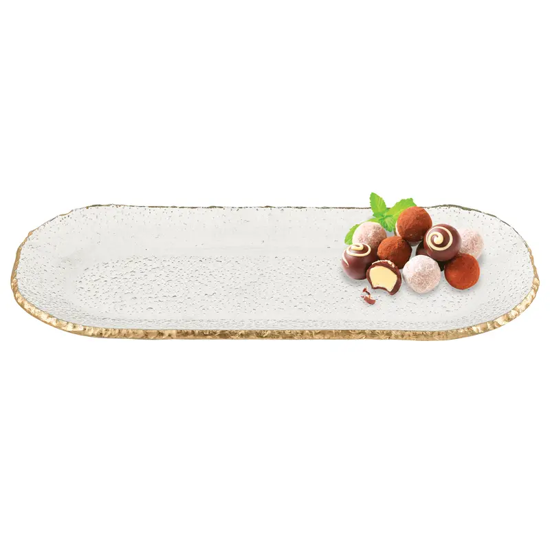 18 Mouth Blown Oval Edge Gold Leaf Platter By Homeroots