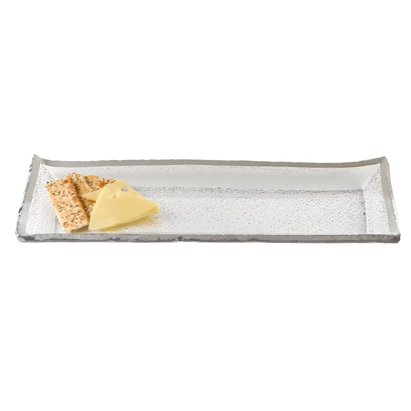18 Mouth Blown Rectangular Edge Silver Serving Platter Or Tray By Homeroots