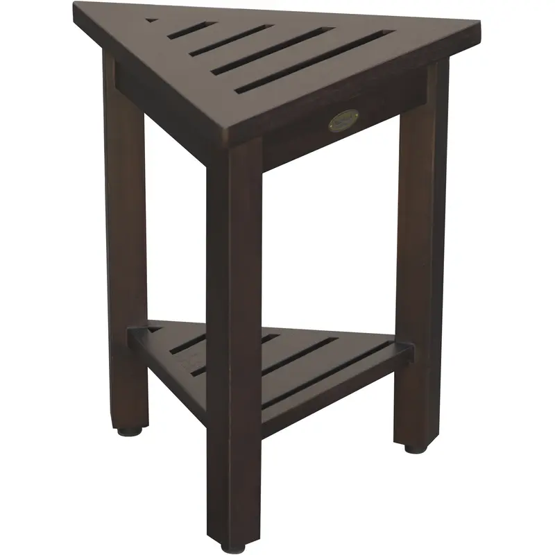 18" Teak Corner Shower Stool or Bench with Shelf in Brown Finish By Homeroots