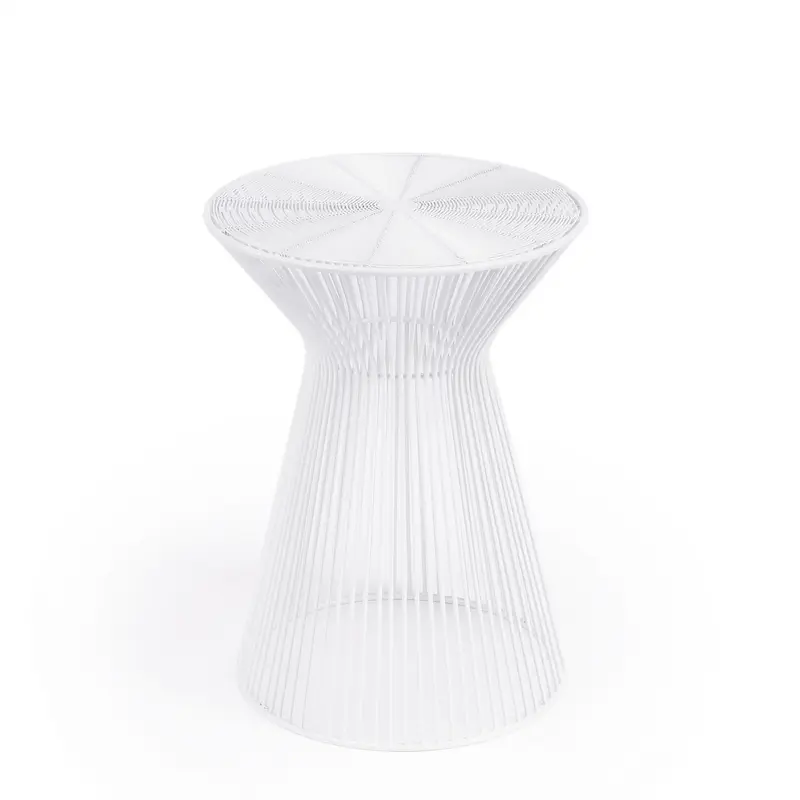 18" White Cinched Iron Round Top End Table By Homeroots