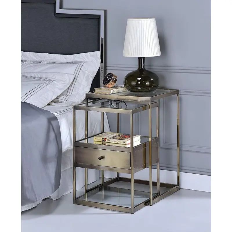 18' X 15' X 26' 2Pc Clear Glass And Antique Brass Nesting Table By Homeroots