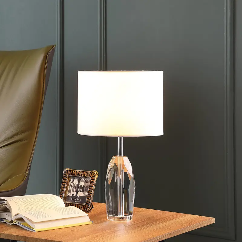 19" Chrome and Faceted Crystal Urn Table Lamp With White Drum Shade By Homeroots