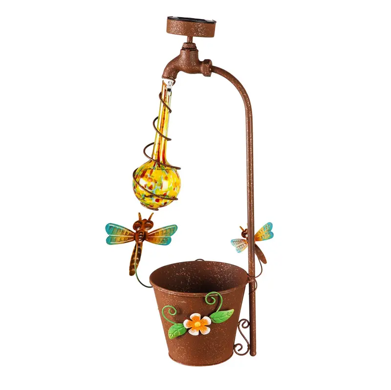 20.5"H Solar Drip Light Swirl Glass Planter, Yellow