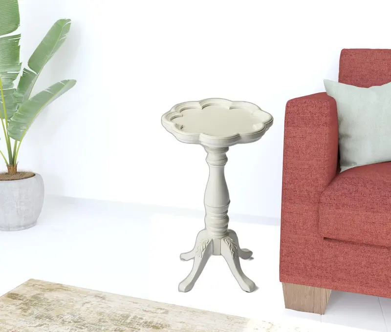 20" Cottage White Wood Floral Top End Table By Homeroots