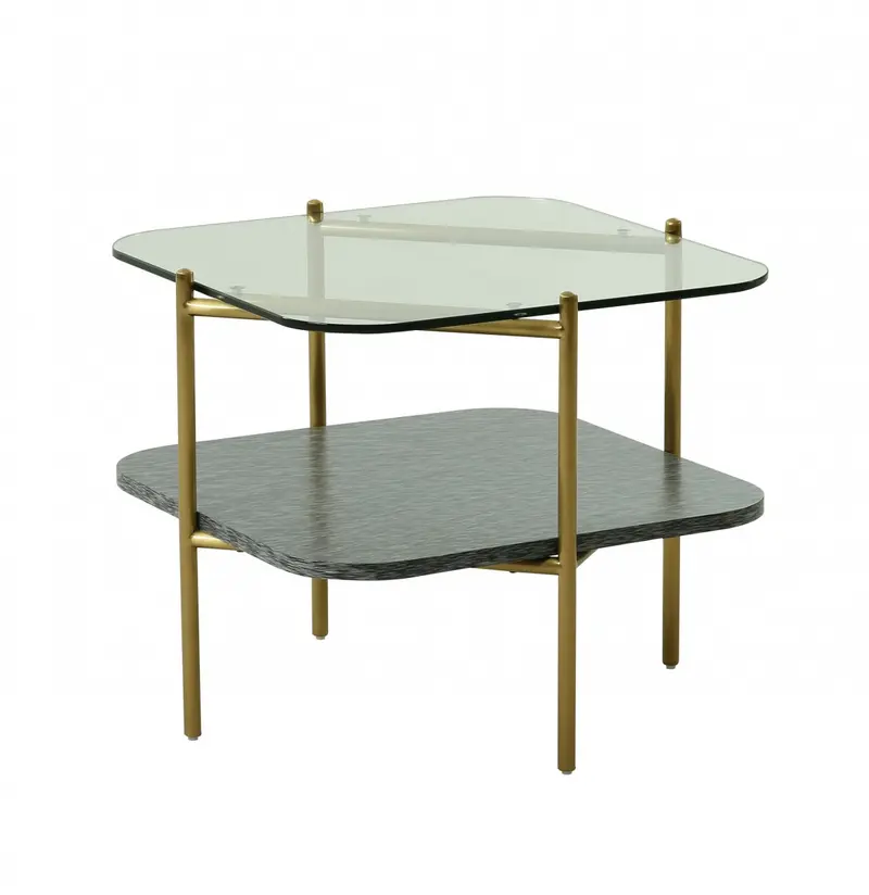 20" Gold And Clear Glass And Metal Square End Table With Shelf By Homeroots