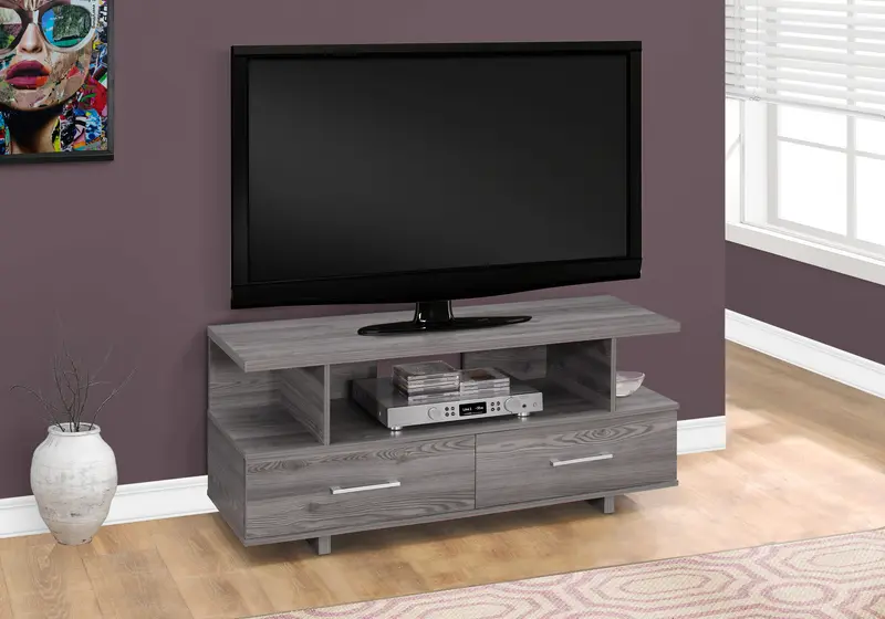 20" Grey Particle Board and Laminate TV Stand with 2 Storage Drawers By Homeroots