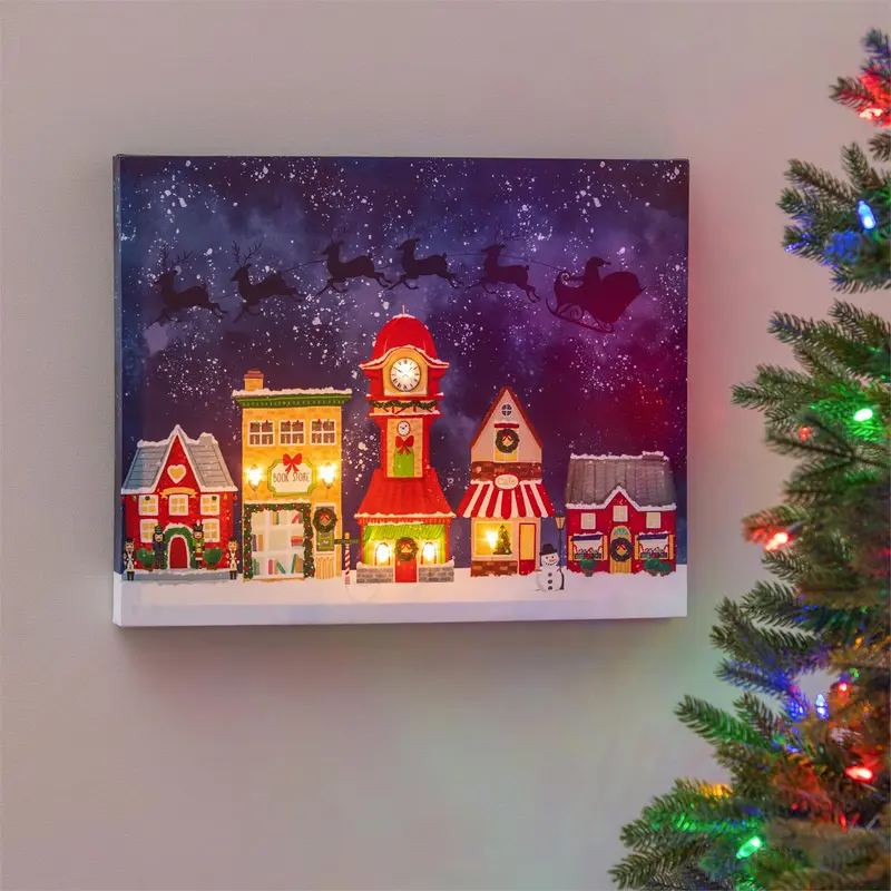 20" H x 16" L LED Canvas, Christmas Village