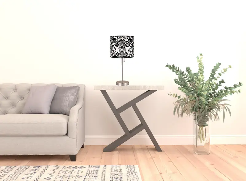 20" Silver Metal Table Lamp With Black And White Classic Drum Shade By Homeroots