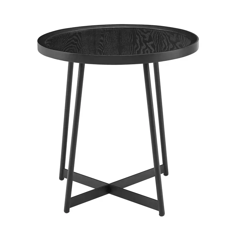 21.66" X 21.66" X 22.05" Round Side Table In Black Ash Wood And Black By Homeroots