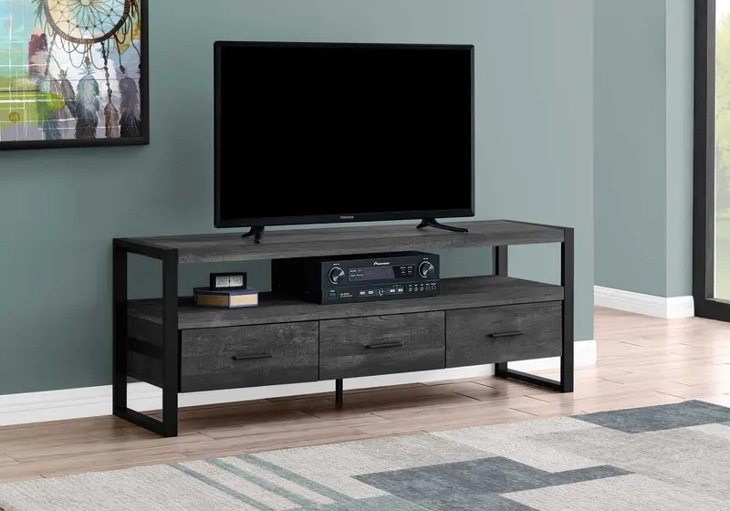 21.75" Black Particle Board Hollow Core & Black Metal TV Stand with 3 Drawers By Homeroots