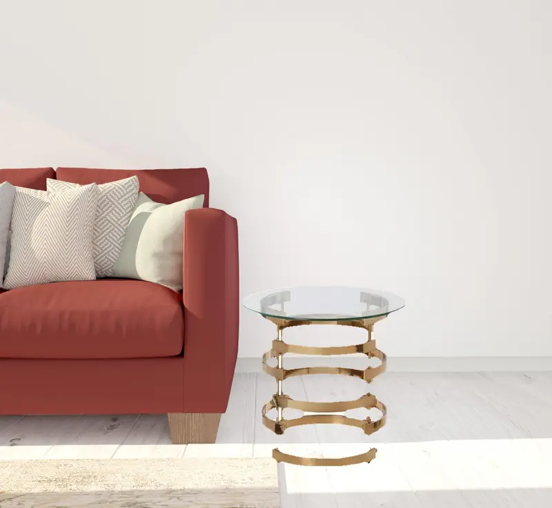 21" Champagne Glass And Iron Round End Table By Homeroots