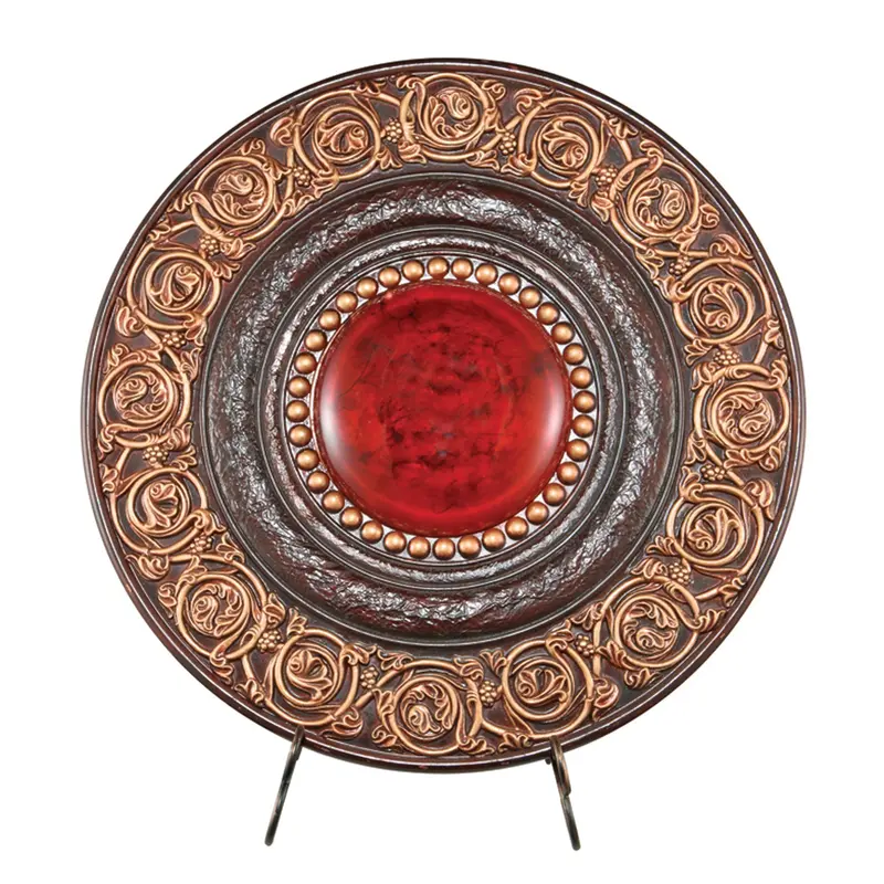 21" Red And Brown Round Polyresin Decorative Plaque By Homeroots
