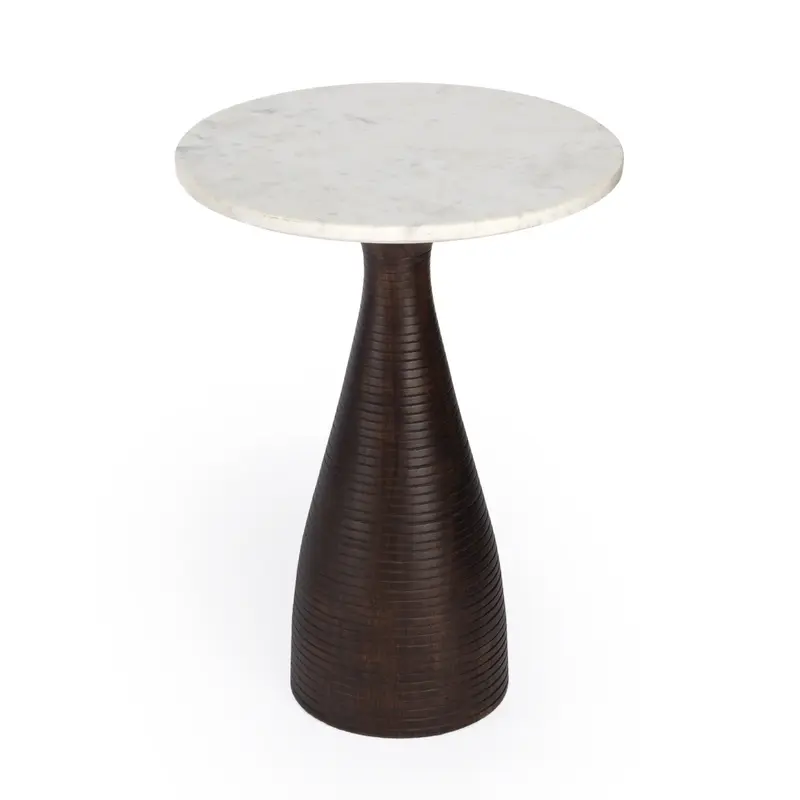 22" Brown Marble Round End Table By Homeroots