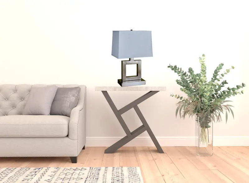 22" Nicekl Open Square Table Lamp With White Rectangle Shade By Homeroots