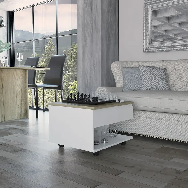 22" White And Light Oak Manufactured Wood Rectangular Coffee Table With Drawer By Homeroots
