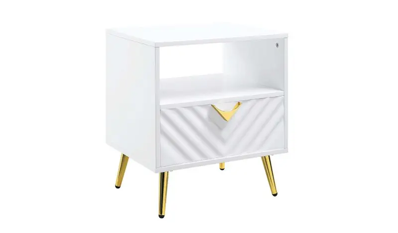 22" White Manufactured Wood And Metal Rectangular End Table With Drawer And Shelf By Homeroots