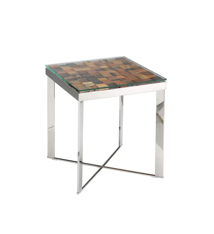 22' Wood Steel and Glass End Table By Homeroots