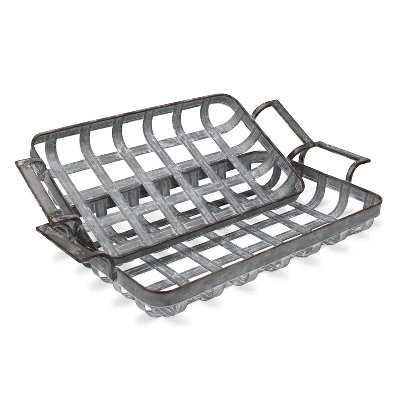23" Gray Rectangular Metal Handmade Tray With Handles By Homeroots