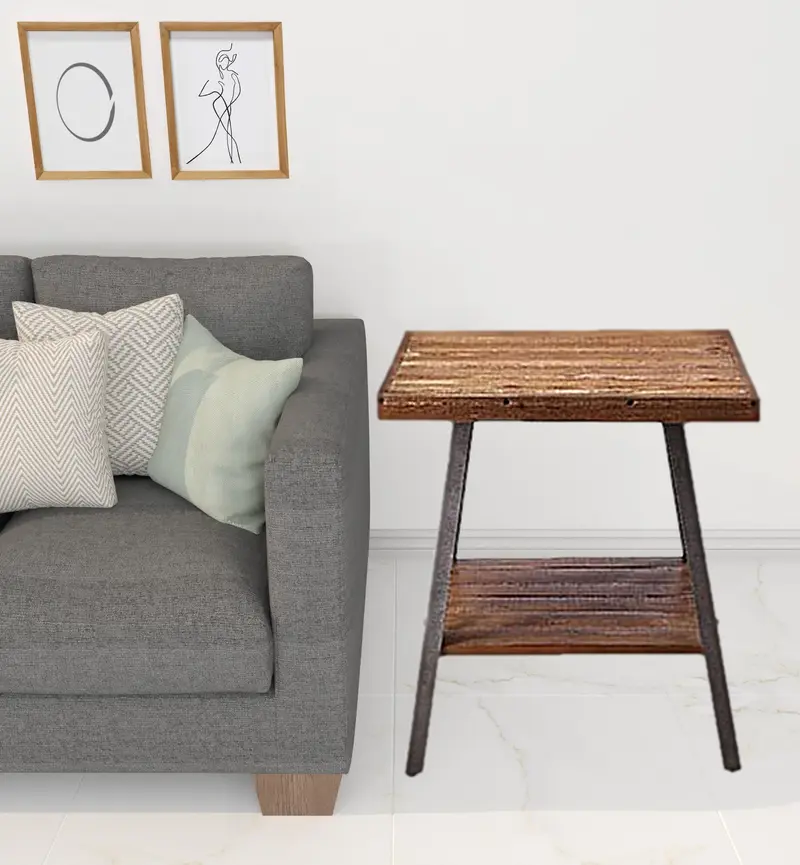 23" Sandy Black And Weathered Oak Manufactured Wood Rectangular End Table With Shelf By Homeroots
