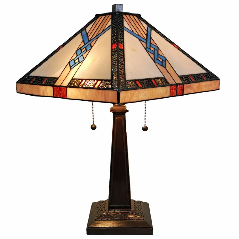 23" Stained Glass Stained Glass Antique Two Light Mission Style Table Lamp By Homeroots