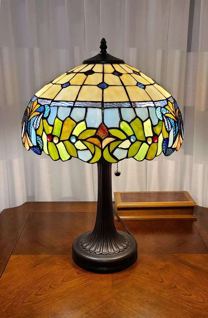 23" Stained Glass Two Light Jeweled Floral Accent Table Lamp By Homeroots
