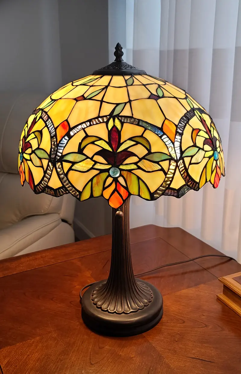 23" Stained Glass Two Light Jeweled Floral Table Lamp By Homeroots