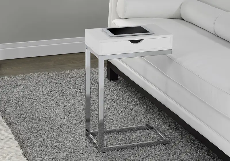 24.5" White Finish and Chromed Metal Accent Table By Homeroots
