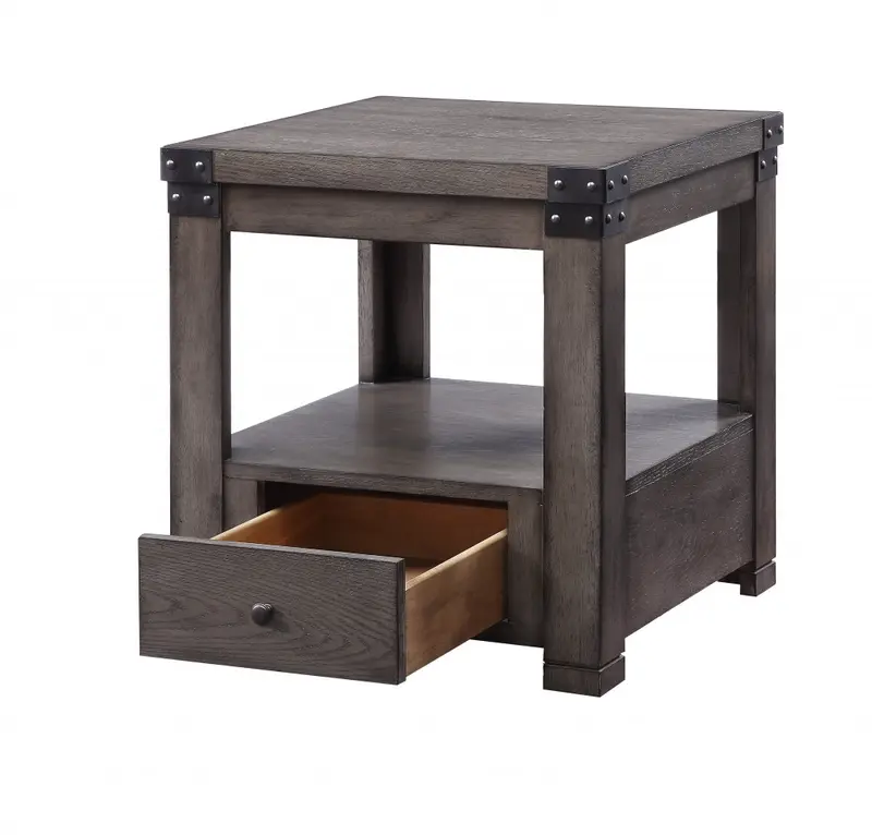 24" Ash Gray Square End Table With Drawer And Shelf By Homeroots