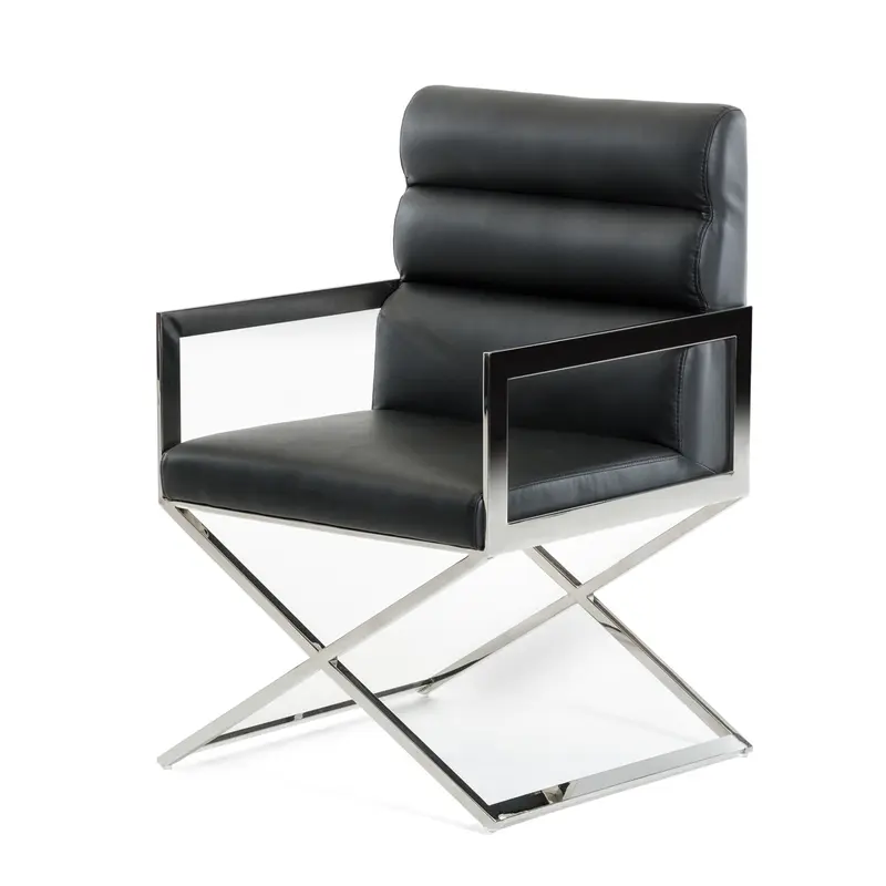 24' Black Leatherette And Stainless Steel Dining Chair By Homeroots