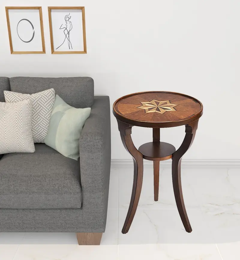 24" Brown And Olive Ash Manufactured Wood Round End Table With Shelf By Homeroots