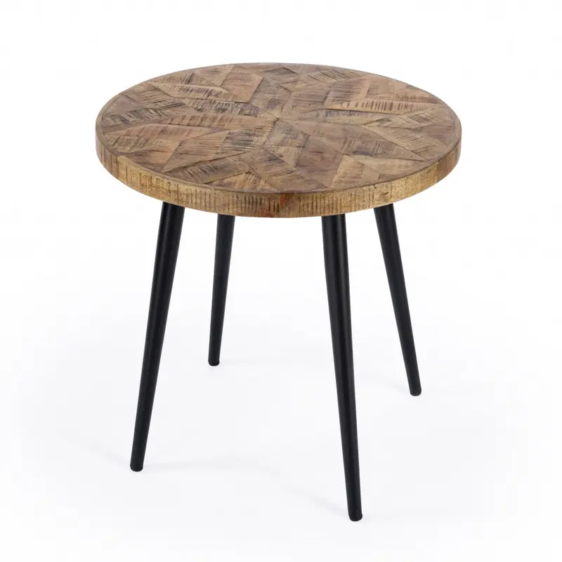 24" Brown Solid Wood and Black Round End Table By Homeroots
