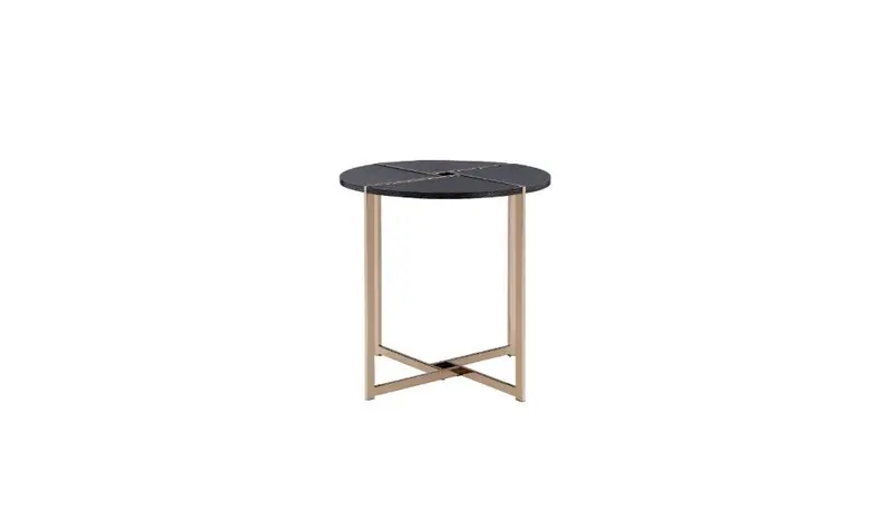 24" Champagne And Black Manufactured Wood And Metal Round End Table By Homeroots