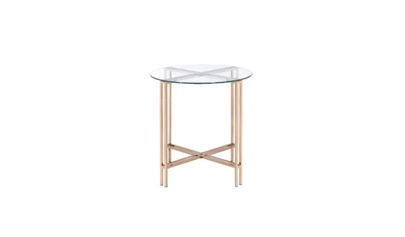 24" Champagne And Clear Glass And Metal Round End Table By Homeroots