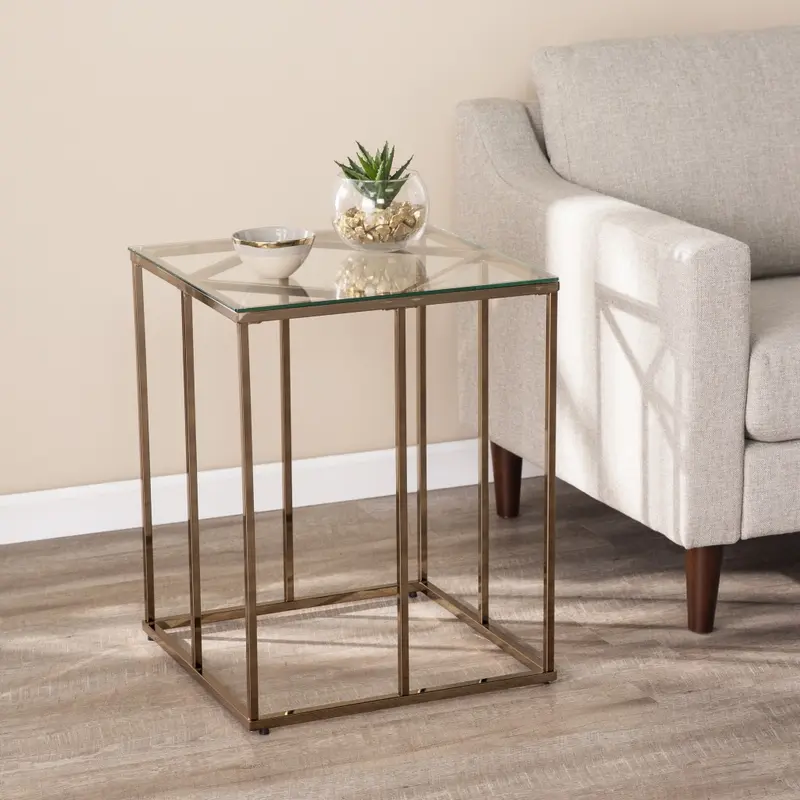 24" Champagne Glass And Iron Square End Table By Homeroots