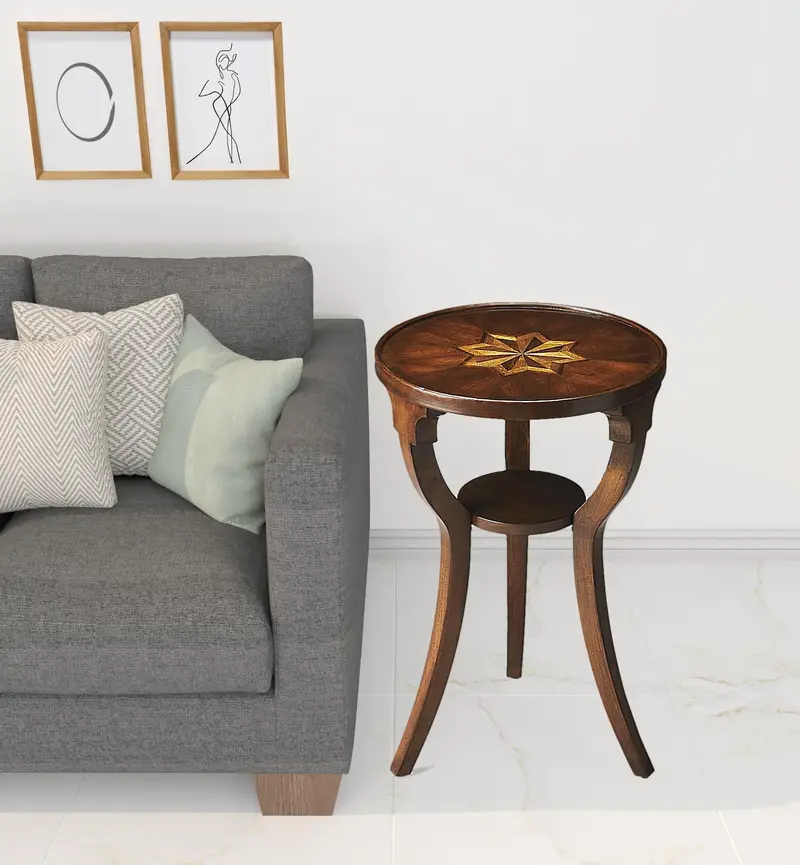 24" Cherry Manufactured Wood Round End Table With Shelf By Homeroots