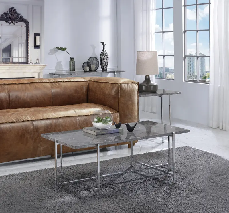 24" Chrome And Faux Marble Manufactured Wood And Metal Rectangular End Table By Homeroots