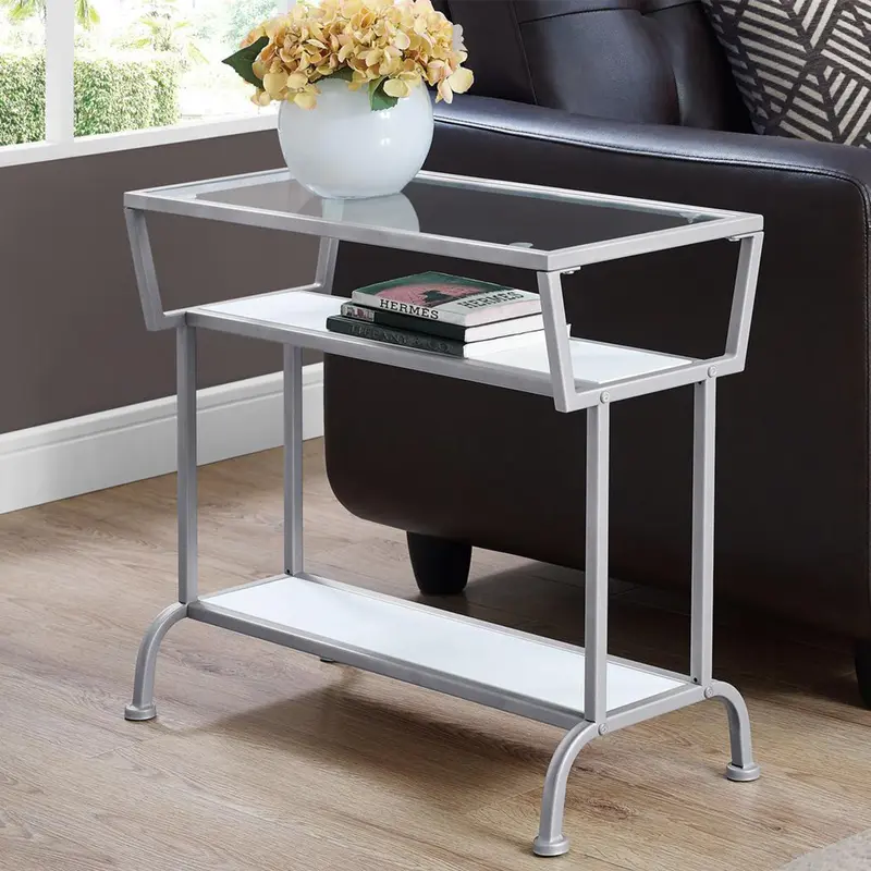 24" Clear And Silver Glass Console Table With Storage By Homeroots