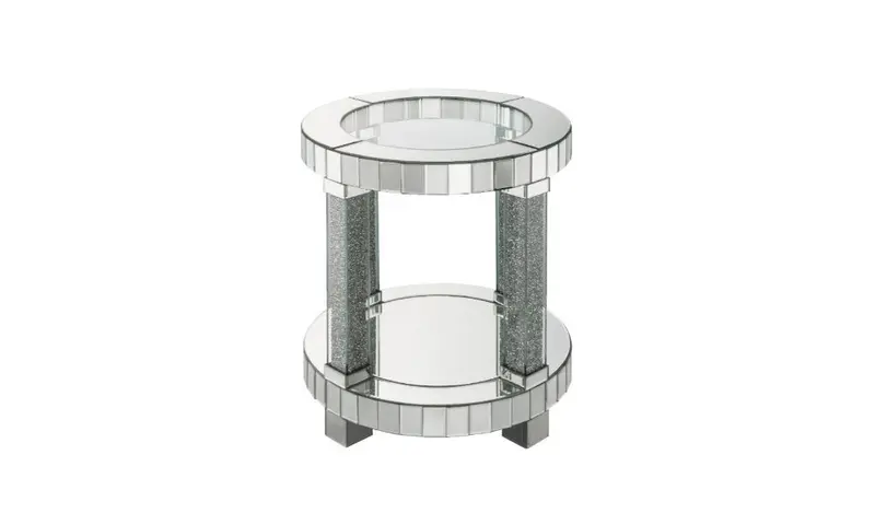 24" Clear Glass And Mirrored Round End Table With Shelf By Homeroots