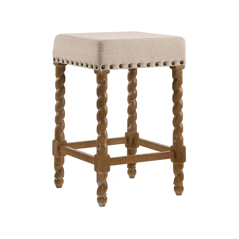 24" Cream And Natural Faux Leather And Solid Wood Backless Counter Height Bar Chair With Footrest By Homeroots