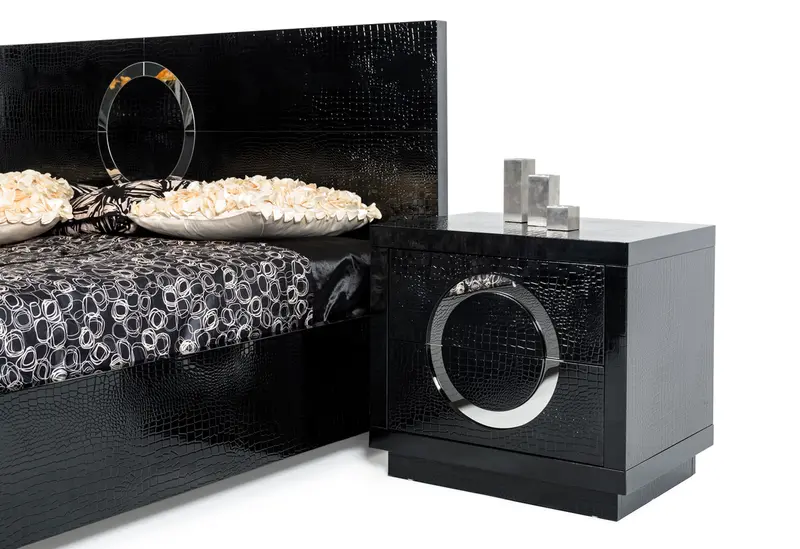 24' Croc Black Lacquer Faux Crocodile 2 Drawer Nightstand By Homeroots