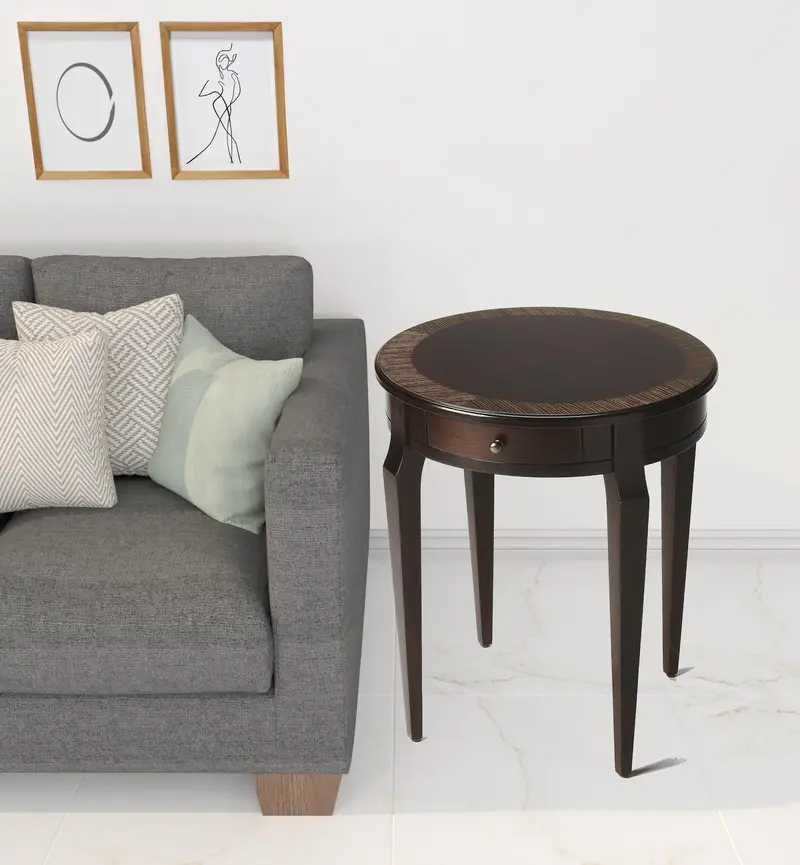24" Dark Brown And Cherry Nouveau Manufactured Wood Round End Table With Drawer By Homeroots