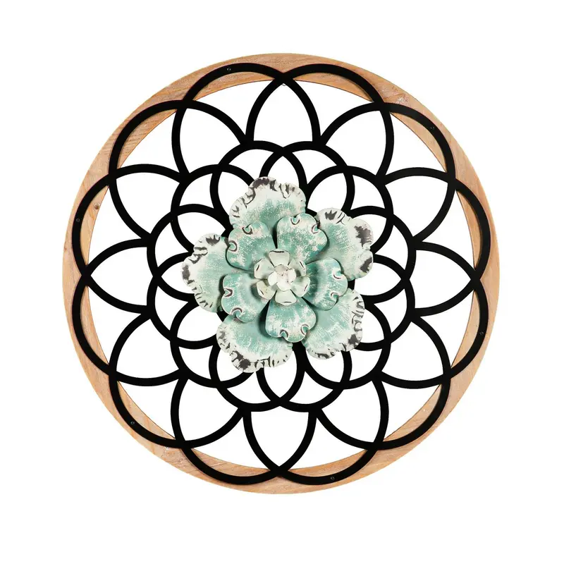 24" Geometric and Floral Metal and Wood Wall Décor