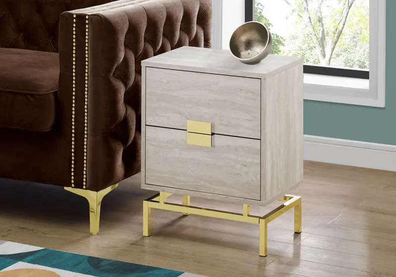 24" Gold And Beige Manufactured Wood Rectangular End Table With Two Drawers By Homeroots