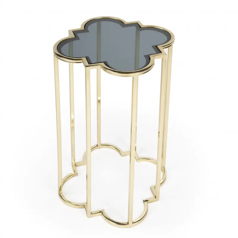 24" Gold And Black Glass Free Form End Table By Homeroots