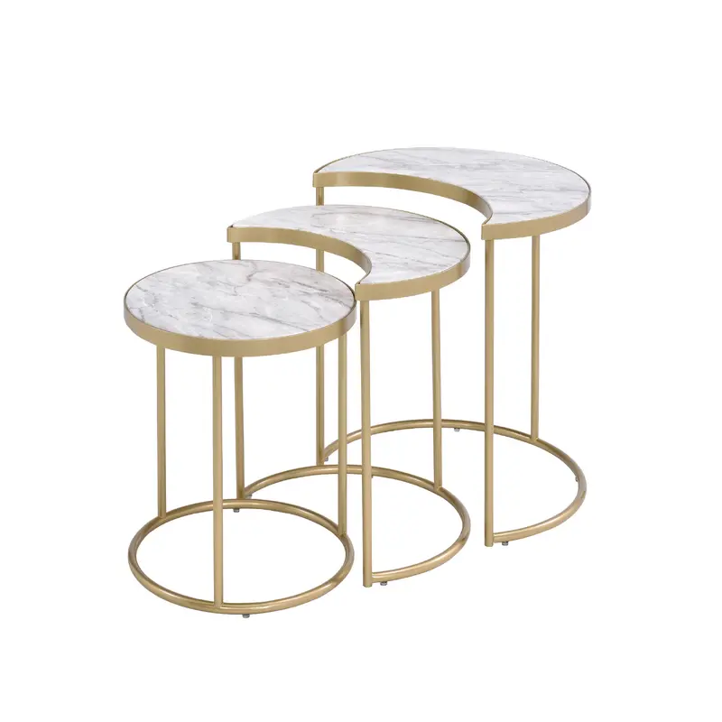 24" Gold And Faux Marble Paper Veneer And Metal Round Nested Coffee Tables By Homeroots