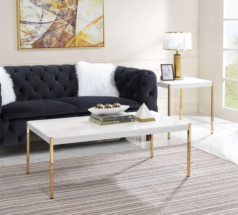 24" Gold And White Manufactured Wood Square End Table By Homeroots