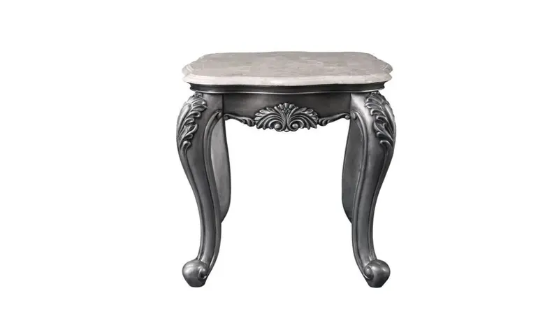 24" Gray And White Marble And Polyresin Rectangular End Table By Homeroots