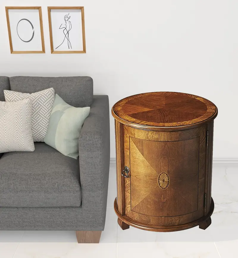 24" Medium Brown And Olive Ash Manufactured Wood Round End Table By Homeroots
