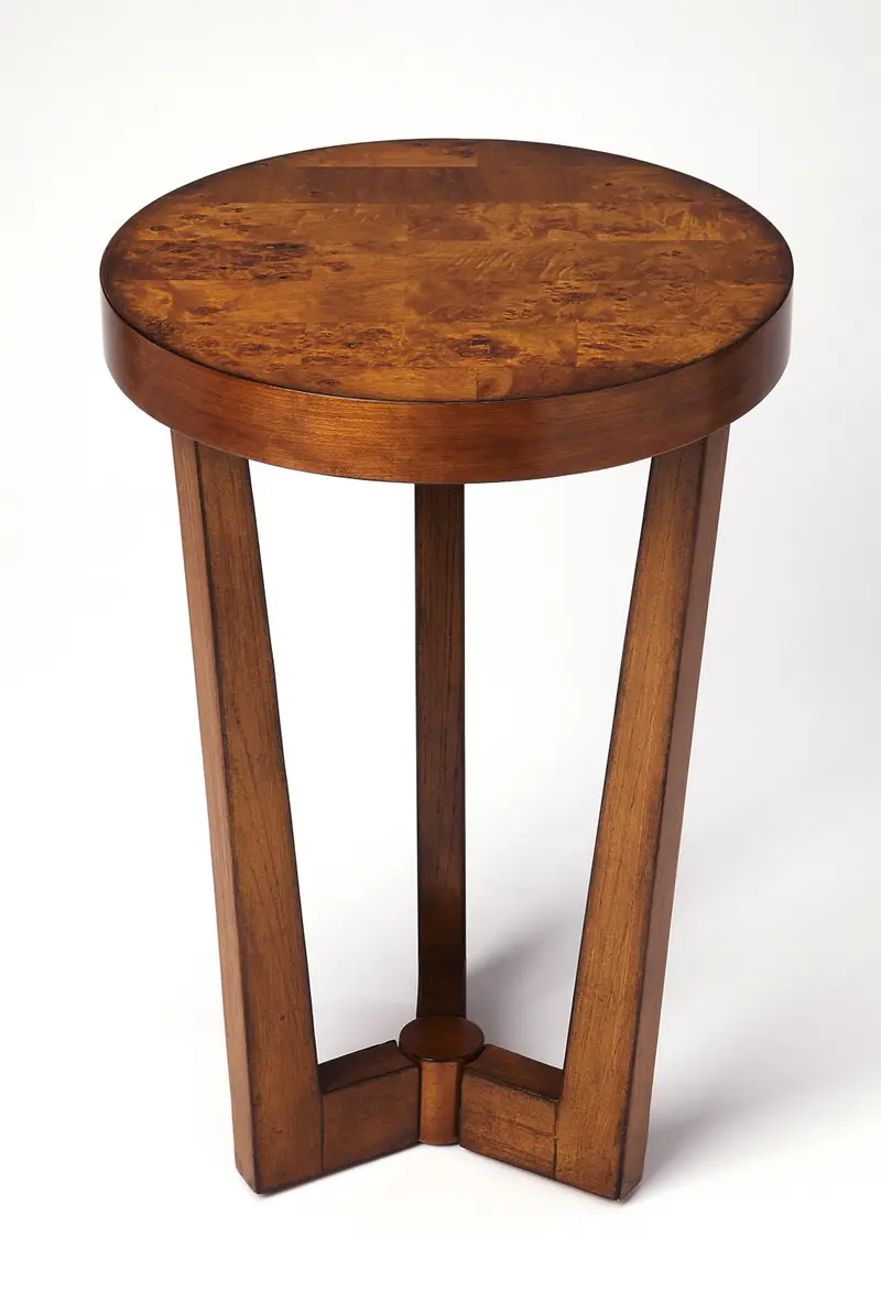 24" Medium Brown Burl Veneer Round End Table By Homeroots